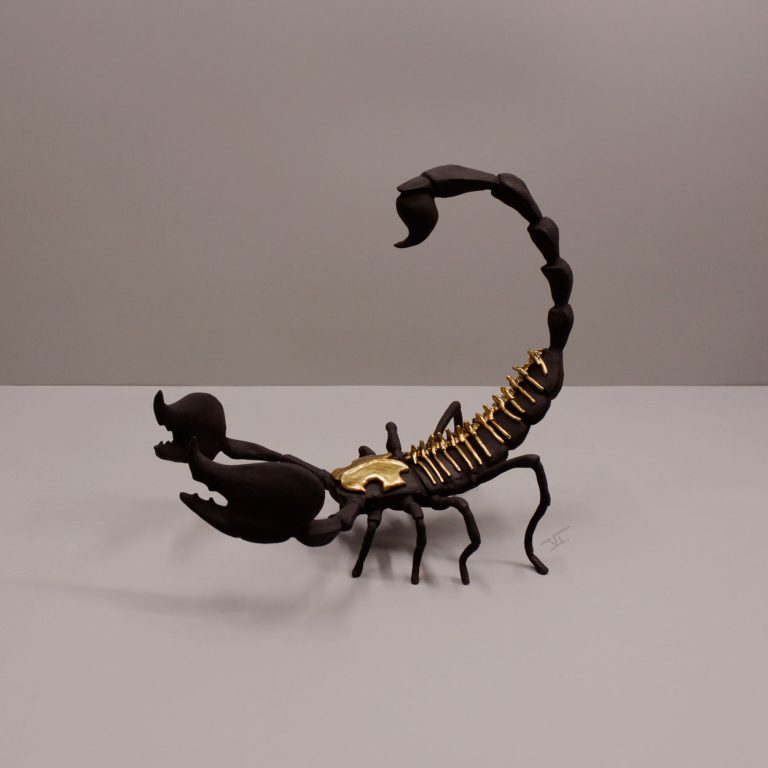 Scorpio sculpture, cold porcelain, black and gold